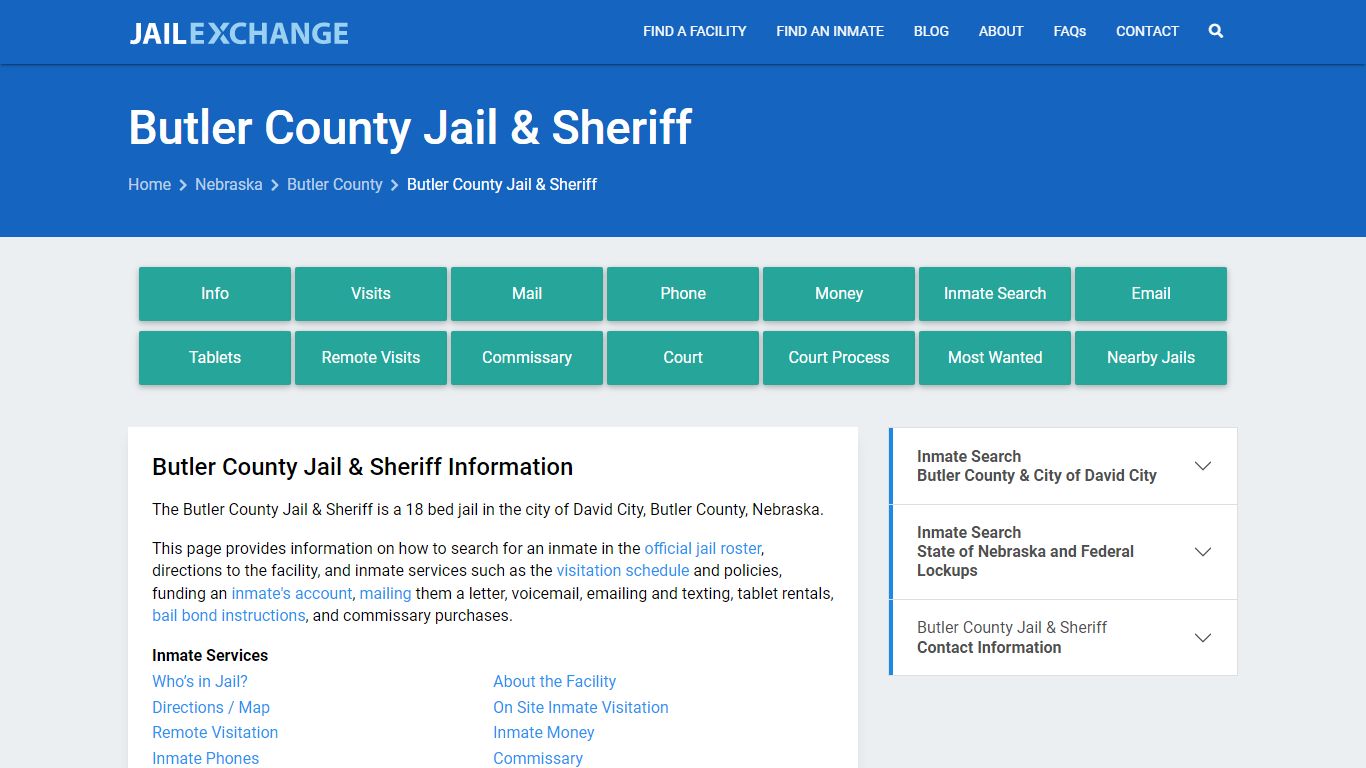 Butler County Jail & Sheriff, NE Inmate Search, Information